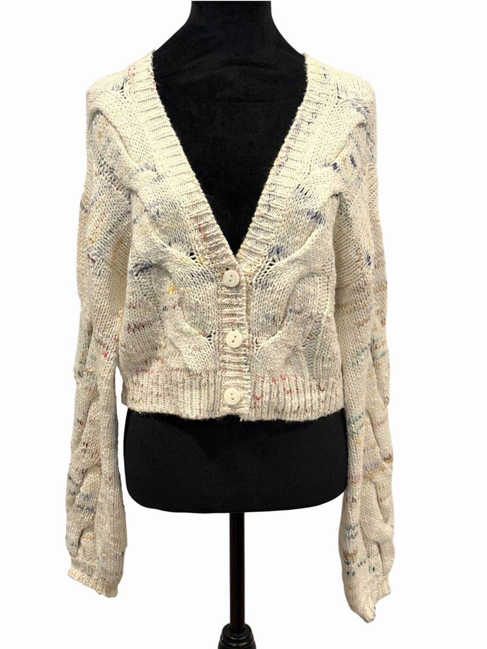 Urban Outfitters Kimchi Blue Cropped Cream Wool Blend Chunky Knit Cardigan S
